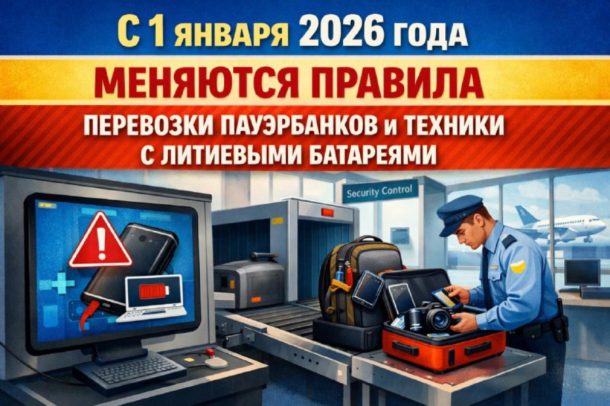 С 1 января 2026 года меняются правила перевозки пауэрбанков и техники с литиевыми батареями