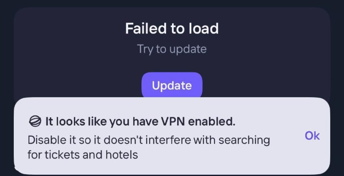 Кажется, у вас включен VPN… У российских туристов за рубежом могут возникнуть пробоемы при использовании…